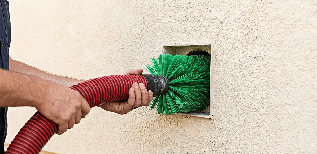 Air duct cleaning brush removing debris from a vent opening in Long Beach, CA
