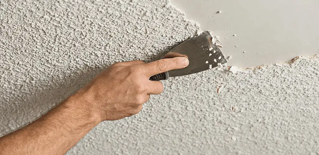 Popcorn ceiling removal scraping off textured ceiling finish in Long Beach, CA