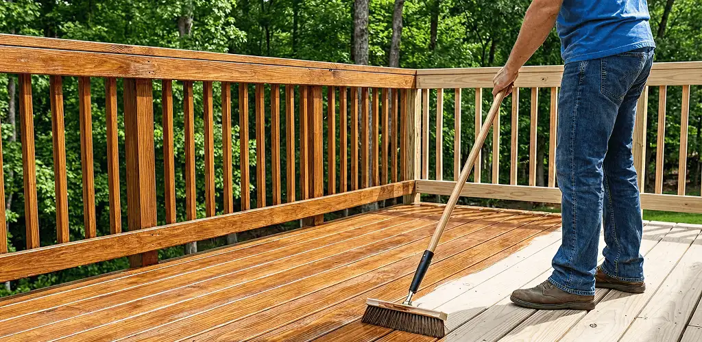 Deck staining and sealing application on a wood deck in Long Beach, CA