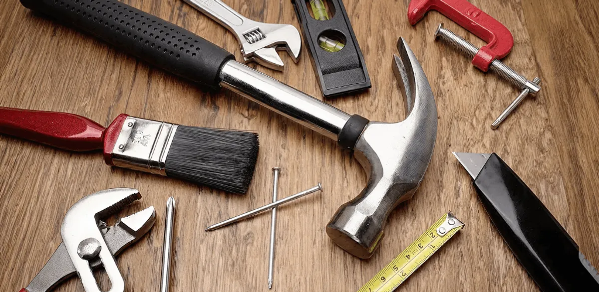Handyman tools laid out for home repair and maintenance work in Long Beach, CA