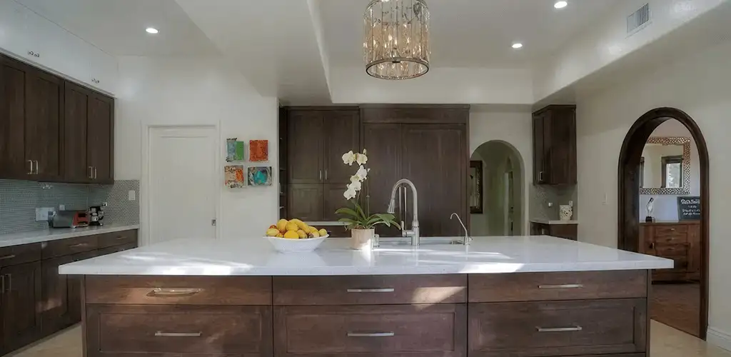 Cabinet refacing project with updated kitchen cabinets and island in Long Beach, CA