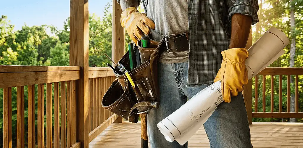 Professional handyman with tool belt ready for home repairs in Long Beach, CA