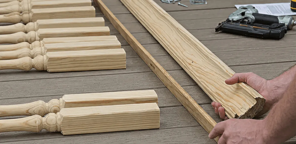 Handrail installation materials and wood components for stair rail work in Long Beach, CA